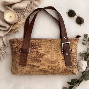 Vintage Y2K The Trend Italian Leather Tote Reptile Embossed Suede Shoulder Bag